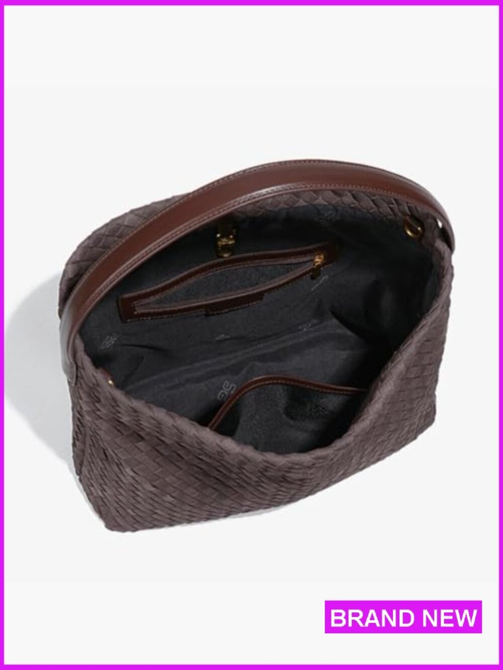 Woven Suede Shoulder Bag Tote Purse Handmade Vegan Leather Hobo Handbag - Picture 5 of 6